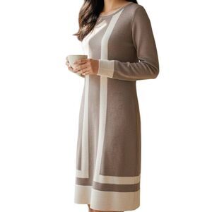 PREMISE WOMEN'S SWEATER DRESS SZ.XS BEIGE TAUPE LONG SLEEVE CASHMERE BLEND EUC.